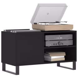 vidaXL Record Cabinet Record Storage Cabinet Sideboard White Engineered Wood - black