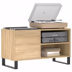 vidaXL Record Cabinet Record Storage Cabinet Sideboard White Engineered Wood - sonoma oak - Additional view 2