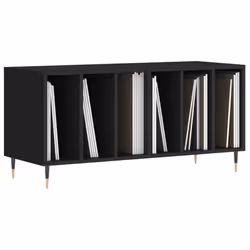 vidaXL Record Cabinet Record Storage Cabinet High Gloss White Engineered Wood - black