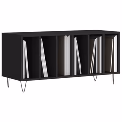 vidaXL Record Cabinet Record Storage Cabinet Sideboard White Engineered Wood - black