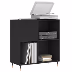 vidaXL Record Cabinet Record Storage Cabinet Sideboard White Engineered Wood - black