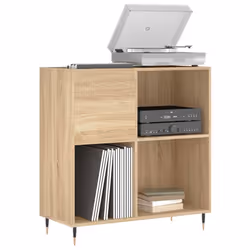 vidaXL Record Cabinet Record Storage Cabinet Sideboard White Engineered Wood - sonoma oak - Additional view 2