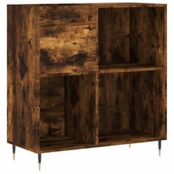 vidaXL Record Cabinet Record Storage Cabinet Sideboard White Engineered Wood - smoked oak