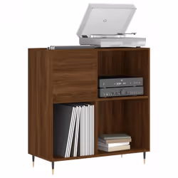 vidaXL Record Cabinet Record Storage Cabinet Sideboard White Engineered Wood - brown oak