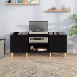 vidaXL Record Cabinet Office Vinyl Storage Cabinet Sideboard Engineered Wood - black, 121 x 38 x 48 cm - Additional view 2
