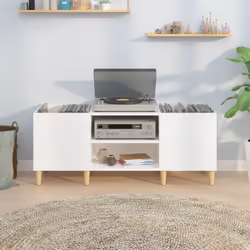 vidaXL Record Cabinet Office Vinyl Storage Cabinet Sideboard Engineered Wood - high gloss white, 121 x 38 x 48 cm - Additional view 2