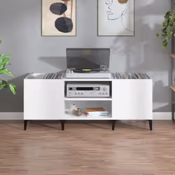 vidaXL Record Cabinet Office Vinyl Storage Cabinet Sideboard Engineered Wood - white, 121 x 38 x 48 cm - Additional view 2