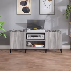 vidaXL Record Cabinet Office Vinyl Storage Cabinet Sideboard Engineered Wood - grey sonoma, 121 x 38 x 48 cm - Additional view 2