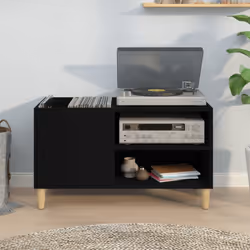 vidaXL Record Cabinet Office Vinyl Storage Cabinet Sideboard Engineered Wood - black, 84.5 x 38 x 48 cm - Additional view 2