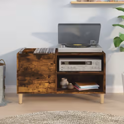 vidaXL Record Cabinet Office Vinyl Storage Cabinet Sideboard Engineered Wood - smoked oak, 84.5 x 38 x 48 cm - Additional view 2