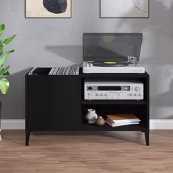 vidaXL Record Cabinet Office Vinyl Storage Cabinet Sideboard Engineered Wood - black, 84.5 x 38 x 48 cm - Additional view 2
