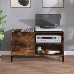 vidaXL Record Cabinet Office Vinyl Storage Cabinet Sideboard Engineered Wood - smoked oak, 84.5 x 38 x 48 cm - Additional view 2