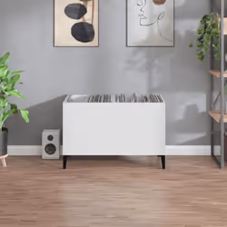 vidaXL Record Cabinet Office Vinyl Storage Cabinet Sideboard Engineered Wood - white