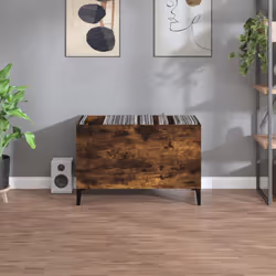 vidaXL Record Cabinet Office Vinyl Storage Cabinet Sideboard Engineered Wood - smoked oak