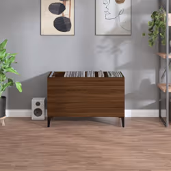 vidaXL Record Cabinet Office Vinyl Storage Cabinet Sideboard Engineered Wood - brown oak