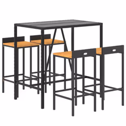 vidaXL Garden Bar Set Bar Table and Chair Poly Rattan and Solid Wood Acacia - black, 110 cm table length/ 5 piece - Additional view 2
