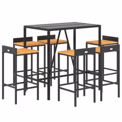vidaXL Garden Bar Set Bar Table and Chair Poly Rattan and Solid Wood Acacia - black, 110 cm table length/ 7 piece - Additional view 2