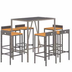vidaXL Garden Bar Set Bar Table and Chair Poly Rattan and Solid Wood Acacia - grey, 110 cm table length/ 7 piece - Additional view 2