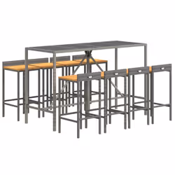 vidaXL Garden Bar Set Bar Table and Chair Poly Rattan and Solid Wood Acacia - grey, 180 cm table length/ 9 piece - Additional view 2