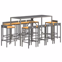vidaXL Garden Bar Set Bar Table and Chair Poly Rattan and Solid Wood Acacia - grey, 180 cm table length/ 11 piece - Additional view 2