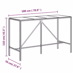 vidaXL Garden Bar Set Bar Table and Chair Poly Rattan and Solid Wood Acacia - grey, 180 cm table length/ 11 piece - Additional view 7