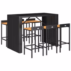 vidaXL Garden Bar Set Bar Table and Chair Poly Rattan and Solid Wood Acacia - black, 7 piece - Additional view 2