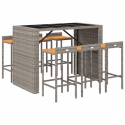 vidaXL Garden Bar Set Bar Table and Chair Poly Rattan and Solid Wood Acacia - grey, 7 piece - Additional view 2