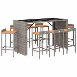 vidaXL Garden Bar Set Bar Table and Chair Poly Rattan and Solid Wood Acacia - grey, 9 piece - Additional view 2