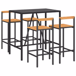 vidaXL Garden Bar Set Bar Table and Chair Poly Rattan and Solid Wood Acacia - black, 110 cm table length/ 5 piece - Additional view 2