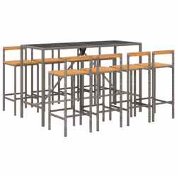 vidaXL Garden Bar Set Bar Table and Chair Poly Rattan and Solid Wood Acacia - grey, 180 cm table length/ 9 piece - Additional view 2