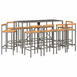 vidaXL Garden Bar Set Bar Table and Chair Poly Rattan and Solid Wood Acacia - grey, 180 cm table length/ 11 piece - Additional view 2