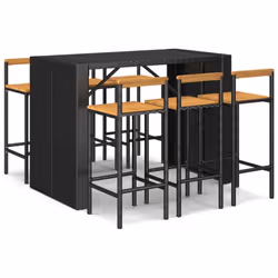 vidaXL Garden Bar Set Bar Table and Chair Poly Rattan and Solid Wood Acacia - black, 7 piece
