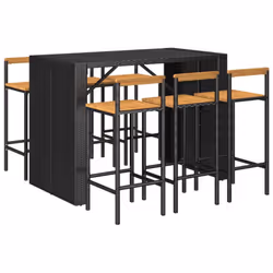 vidaXL Garden Bar Set Bar Table and Chair Poly Rattan and Solid Wood Acacia - black, 7 piece