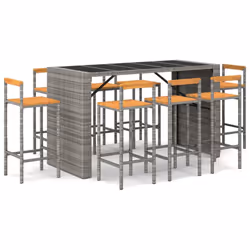 vidaXL Garden Bar Set Bar Table and Chair Poly Rattan and Solid Wood Acacia - grey, 7 piece