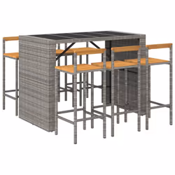 vidaXL Garden Bar Set Bar Table and Chair Poly Rattan and Solid Wood Acacia - grey, 7 piece