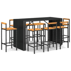 vidaXL Garden Bar Set Bar Table and Chair Poly Rattan and Solid Wood Acacia - black, 9 piece