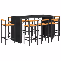 vidaXL Garden Bar Set Bar Table and Chair Poly Rattan and Solid Wood Acacia - black, 9 piece