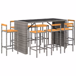 vidaXL Garden Bar Set Bar Table and Chair Poly Rattan and Solid Wood Acacia - grey, 9 piece - Additional view 2