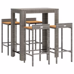 vidaXL Garden Bar Set Bar Table and Chair Poly Rattan and Solid Wood Acacia - grey, 5 piece