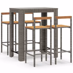 vidaXL Garden Bar Set Bar Table and Chair Poly Rattan and Solid Wood Acacia - grey, 5 piece