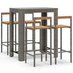 vidaXL Garden Bar Set Bar Table and Chair Poly Rattan and Solid Wood Acacia - grey, 5 piece