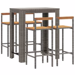 vidaXL Garden Bar Set Bar Table and Chair Poly Rattan and Solid Wood Acacia - grey, 5 piece