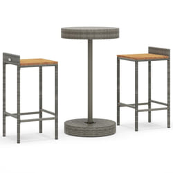 vidaXL Garden Bar Set Bar Table and Chair Poly Rattan and Solid Wood Acacia - grey, 3 piece