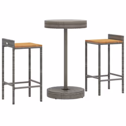 vidaXL Garden Bar Set Bar Table and Chair Poly Rattan and Solid Wood Acacia - grey, 3 piece