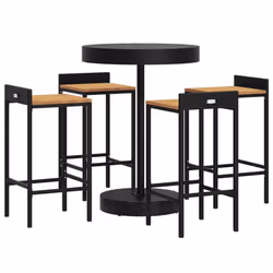 vidaXL Garden Bar Set Bar Table and Chair Poly Rattan and Solid Wood Acacia - black, 5 piece