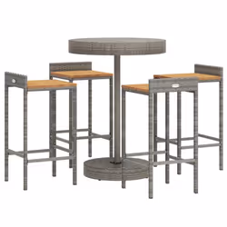 vidaXL Garden Bar Set Bar Table and Chair Poly Rattan and Solid Wood Acacia - grey, 5 piece