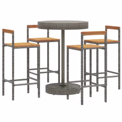 vidaXL Garden Bar Set Bar Table and Chair Poly Rattan and Solid Wood Acacia - grey, 5 piece