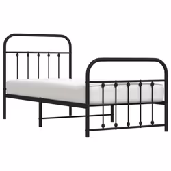vidaXL Metal Bed Frame Bedroom Bed Base Bedstead Metal Matress Foundation - black, 90 x 190 cm/with headboard & footboard - Additional view 2