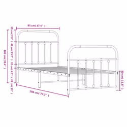 vidaXL Metal Bed Frame Bedroom Bed Base Bedstead Metal Matress Foundation - black, 90 x 190 cm/with headboard & footboard - Additional view 3