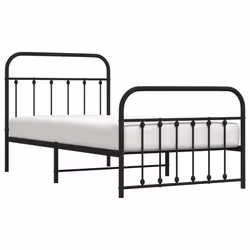 vidaXL Metal Bed Frame Bedroom Bed Base Bedstead Metal Matress Foundation - black, 100 x 190 cm/with headboard & footboard - Additional view 2